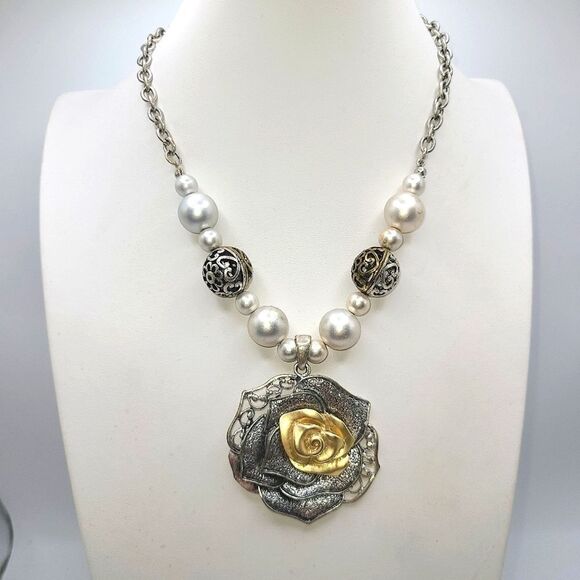 EFM Rose necklace Silver and Gold Rose Pendant Necklace - Picture 10 of 10